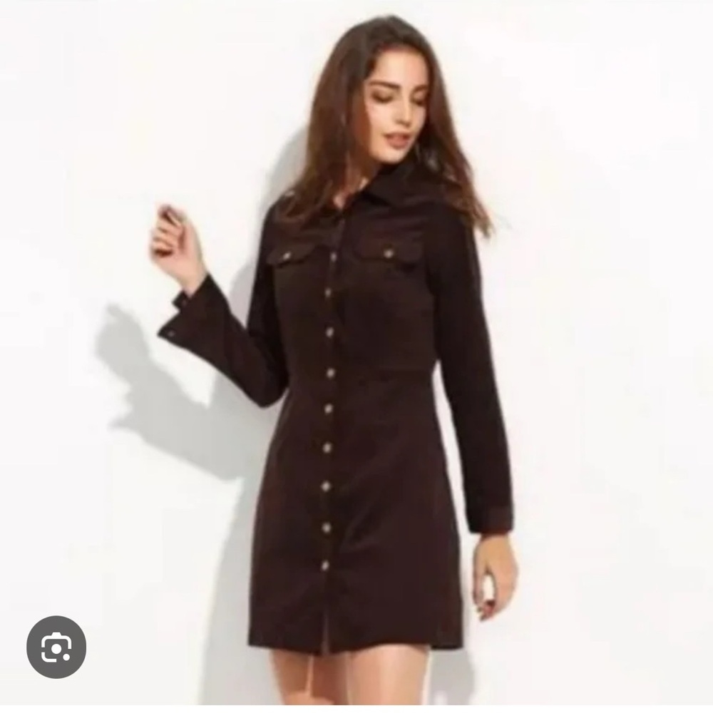 House of Harlow 1960 Dress Women XS Brown‎ Corduroy Button Front Mini - Picture 6 of 10